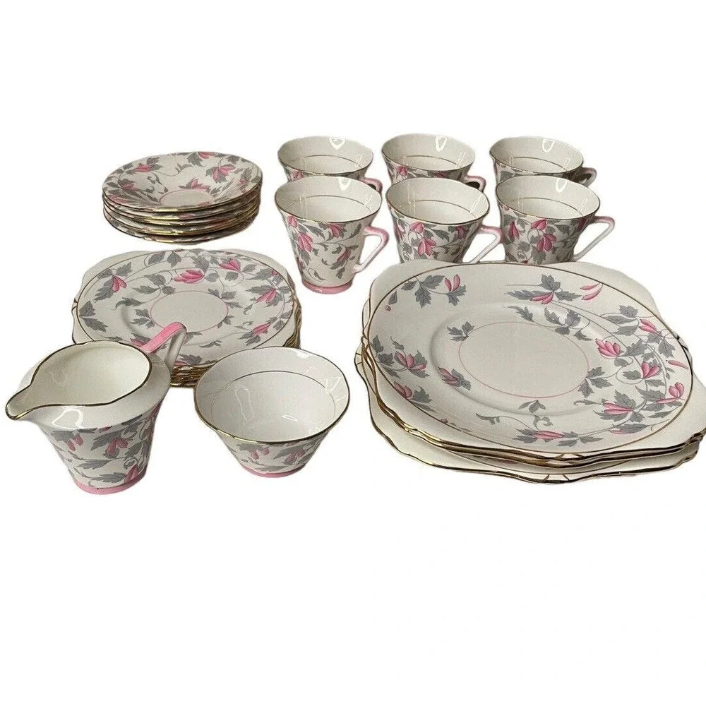 Royal Grafton Ashley Pink English Bone China Cream and Sugar Set 1940’s Antique